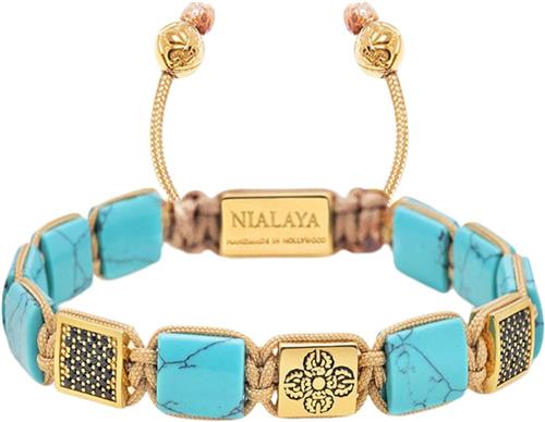 Nialaya The Dorje Flatbead Collection Turquoise and Gold Plated M - Armbånd hos Magasin