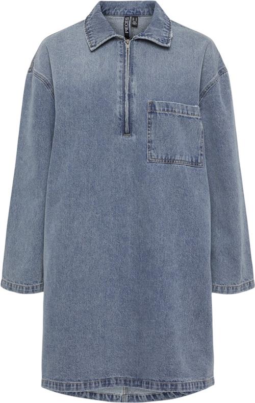 Pieces Pcrene LS Denim Dress Kvinde Blå Korte Kjoler Str L Denim - hos Magasin