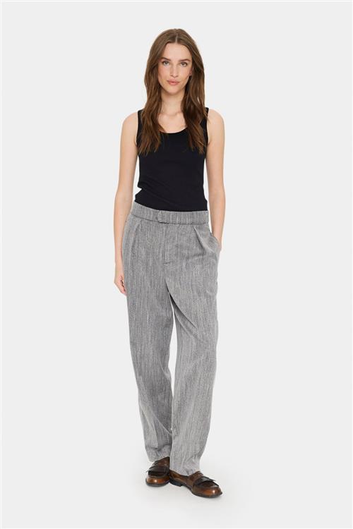 Se Saint Tropez Glendasz Pants Kvinde Mist Grey Melange Bukser Med Brede Ben Regular Fit Str L - hos Magasin ved Magasin