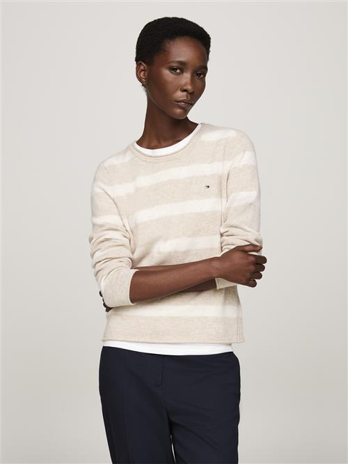 Tommy Hilfiger Soft Wool CNK LS Sweater Kvinde Classic Beige Htr/ivory Petal Htr Langærmede Bluser Str M - hos Magasin