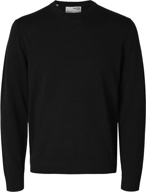 Se Selected Homme Slhtray LS Knit Merino Crew Neck NO Mand Sort Sweaters Regular Fit Str M Merino - hos Magasin ved Magasin