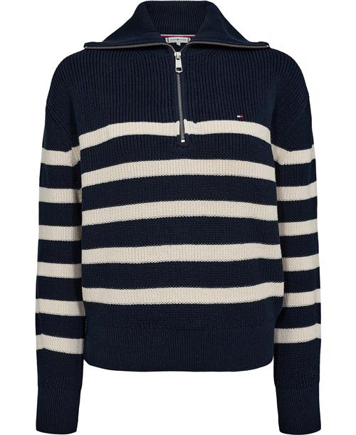 Tommy Hilfiger CO Cardi Stitch 1/2 ZIP LS SWT Kvinde Desert Sky/ivory Petal Stripe Sweaters Str S - hos Magasin