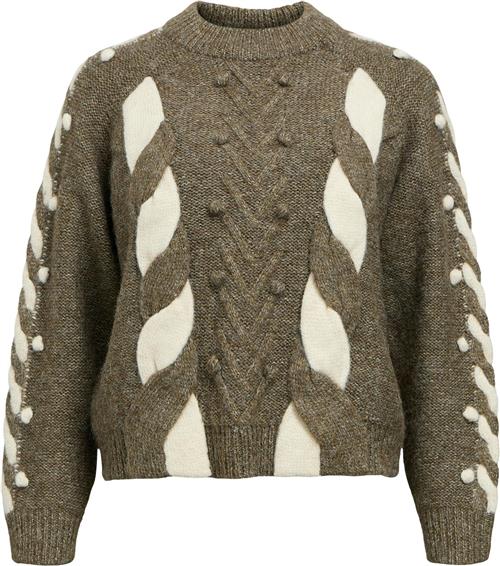 Object Objravi RE L/S Knit Pullover CC1 AW Kvinde Morel/mel. + White Sand Contrast Toppe Str XS - hos Magasin