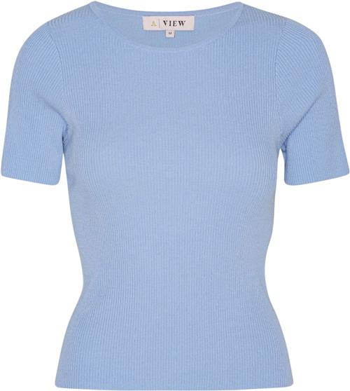 A-VIEW Rib Knit Short Sleeve top Kvinde Light Blue Kortærmet Strik Tight Fit Str M - hos Magasin