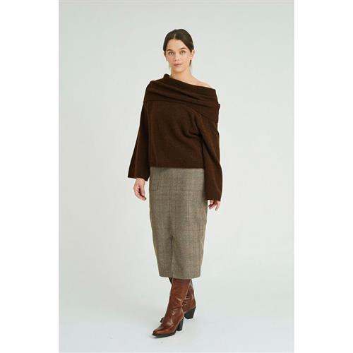 A-VIEW Penny Offshoulder Knit Blouse Kvinde Brown Sweaters Str M - hos Magasin