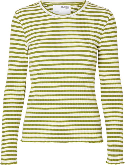 Selected Femme Slfanna LS Crew Neck TEE STR Noos Kvinde Cardamom Seed/w Snow White Stripes Langærmede T-shirts Regular Fit Str S - hos Magasin