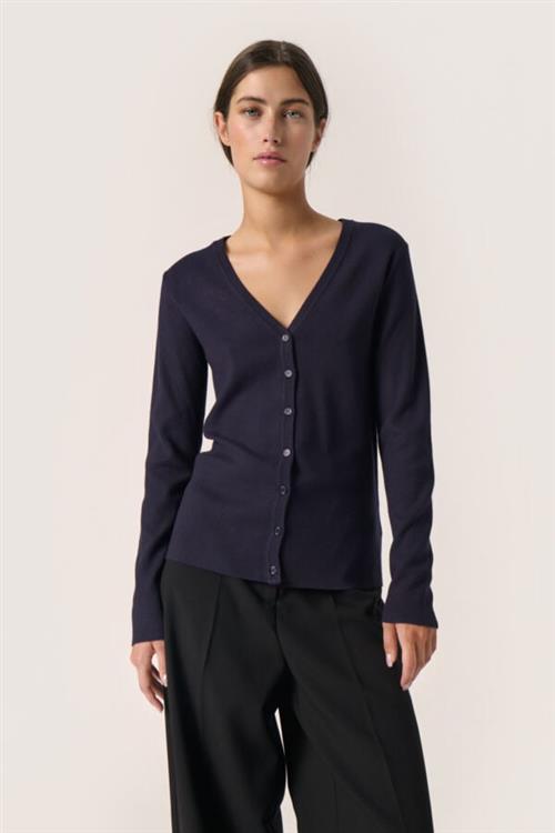 Se Soaked in Luxury Slpina Vneck Cardigan Kvinde Night Sky Cardigans Slim Fit Str XL - hos Magasin ved Magasin