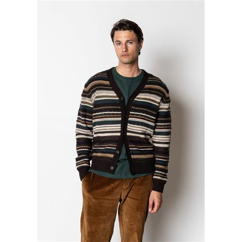 Clean Cut Copenhagen Phillip Cardigan Knit Mand Deep Green/ecru Stripe Cardigans Str XL - hos Magasin