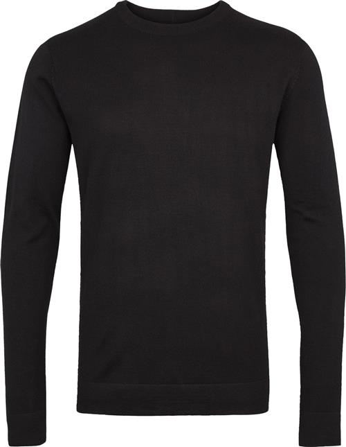 Lindbergh Merino Strik med Rund Hals Mand Black Sweaters Slim Fit Str L Merino - hos Magasin