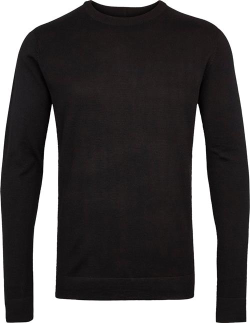 Lindbergh Merino Strik med Rund Hals Mand Black Sweaters Slim Fit Str M Merino - hos Magasin