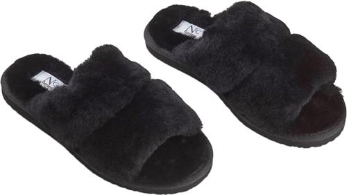 Se NATURES Collection Slippers Straps (of 100% New Zealand Sheepskin) Black Kvinde Black Hjemmesko Str 39 - hos Magasin ved Magasin