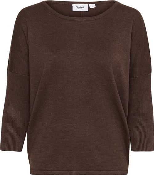 Saint Tropez A2561, Milasz Rneck Pullover Kvinde Dark Oak Melange Sweaters Casual Fit Str M - hos Magasin