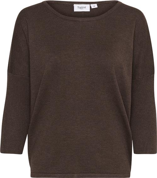 Saint Tropez A2561, Milasz Rneck Pullover Kvinde Dark Oak Melange Sweaters Casual Fit Str L - hos Magasin