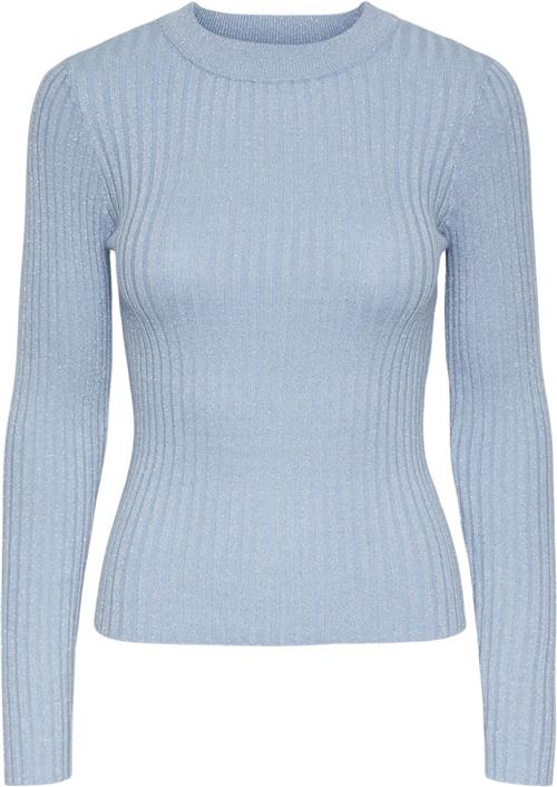 Pieces Pccrista LS Lurex Oneck Knit MM Kvinde Soft Chambray/silver Lurex Langærmede Bluser Regular Fit Str S - hos Magasin