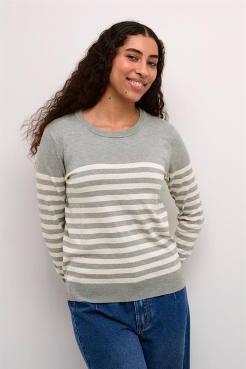 Se Kaffe Kalizza Striped Knit Pullover Kvinde Grey Melange/turtledove Stripe Langærmede Bluser Str L - hos Magasin ved Magasin