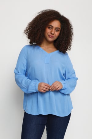 Kaffe Curve Kcami LS Blouse Kvinde Vista Blue Langærmede Bluser Str 48 - hos Magasin