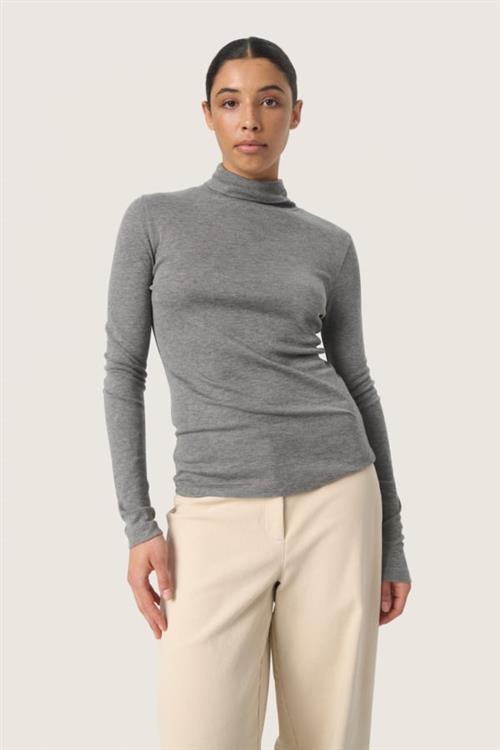 Se Soaked in Luxury Slfauna Rollneck Kvinde Grey Melange Toppe Slim Fit Str L - hos Magasin ved Magasin