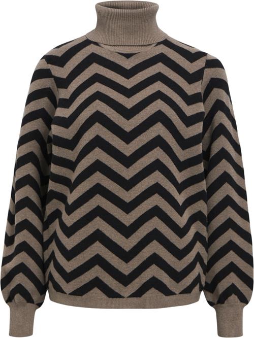 Se Object Objray L/S Knit Rollneck Pullover N Kvinde Morel/black Zig Zag Col Toppe Str L - hos Magasin ved Magasin