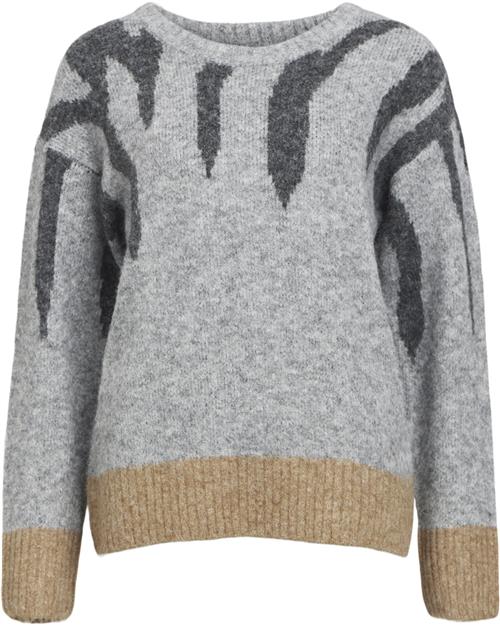 Object Objrabu Knit L/S RE Pullover 134 Kvinde Light Grey Melange/dark Grey Melang Toppe Str S - hos Magasin