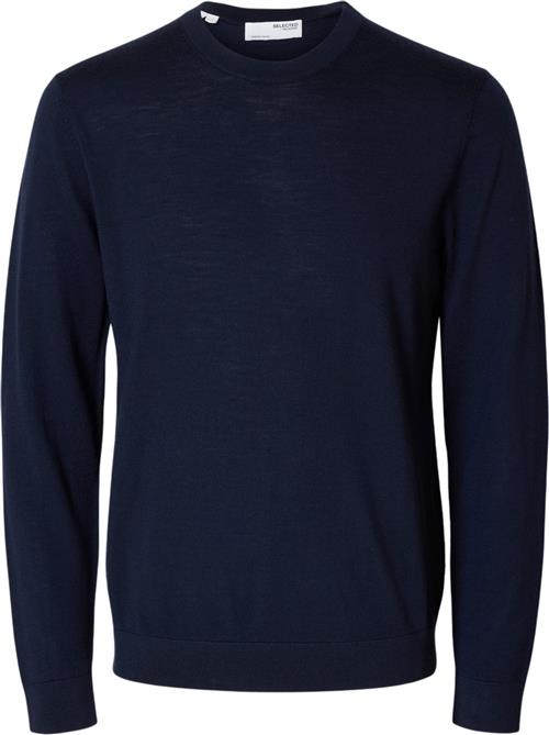 Selected Homme Slhtray LS Knit Merino Crew Neck NO Mand Blå Sweaters Regular Fit Str L Merino - hos Magasin