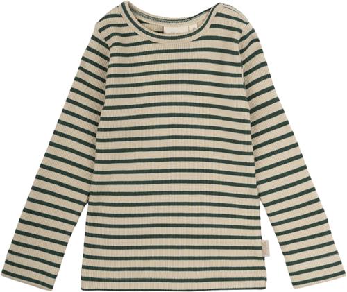 PETIT PIAO Tshirt L/S Modal Striped Str 98 cm - Emerald Green/dar Langærmede T-shirts Bomuld hos Magasin