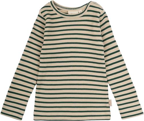 PETIT PIAO Tshirt L/S Modal Striped Str 116 cm - Emerald Green/dar Langærmede T-shirts Bomuld hos Magasin