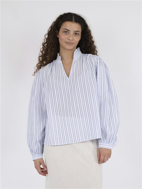 Neo Noir Johanne Stripe Blouse Kvinde Light Blue Langærmede Bluser Str 40 - hos Magasin