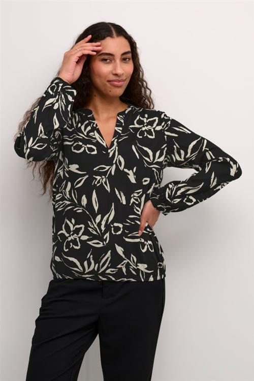 Kaffe Kaditte Blouse Kvinde Black/sand Painted Flower Langærmede Bluser Str 40 - hos Magasin