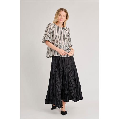 A-VIEW Linea Blouse Kvinde Off White/black Stripe Kortærmede Bluser Loose Fit Str 40 - hos Magasin