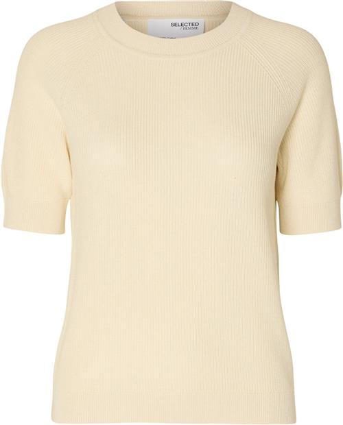 Selected Femme Slfelinna NEW SS Knit TOP Noos Kvinde Birch Kortærmet Strik Str XS - hos Magasin