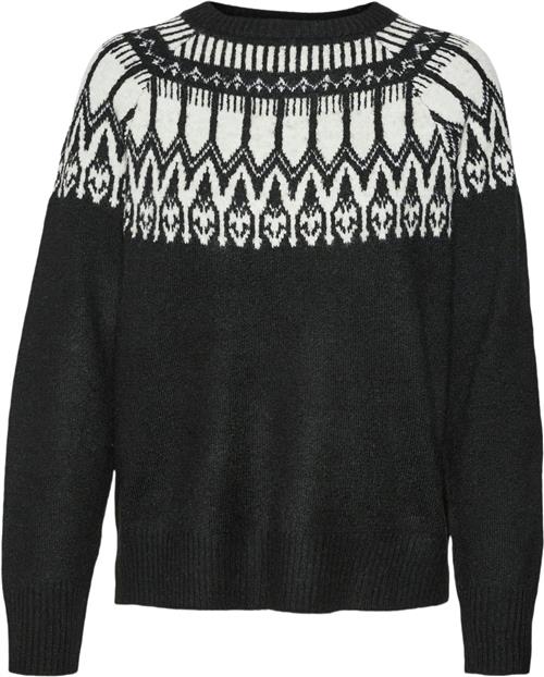 Vero Moda Vmsimone LS Nordic Pullover GA REP Kvinde Black/w. Birch Sweaters Str L - hos Magasin