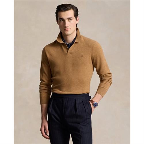 Polo Ralph Lauren 2/27 Merino Rwslsl-plo Mand Latte Brown Heather Langærmede Poloer Str XL Merino - hos Magasin