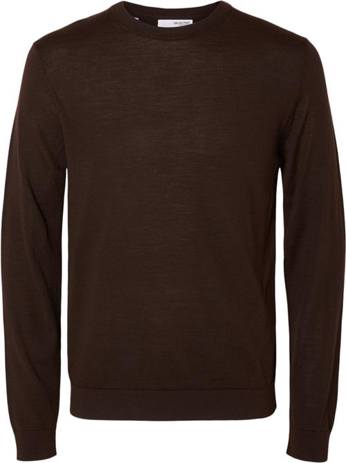 Selected Homme Slhtray LS Knit Merino Crew Neck NO Mand Chocolate Torte Sweaters Regular Fit Str S Merino - hos Magasin