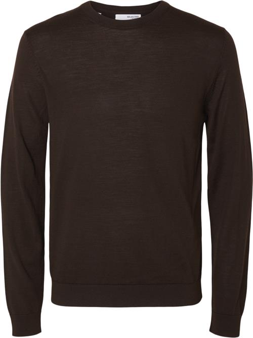 Selected Homme Slhtray LS Knit Merino Crew Neck NO Mand Chocolate Torte Sweaters Regular Fit Str XXL Merino - hos Magasin