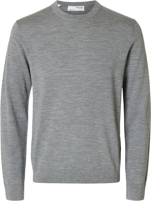 Selected Homme Slhtray LS Knit Merino Crew Neck NO Mand Grå Sweaters Regular Fit Str S Merino - hos Magasin