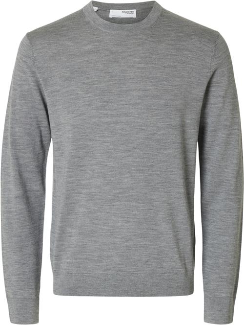 Selected Homme Slhtray LS Knit Merino Crew Neck NO Mand Grå Sweaters Regular Fit Str M Merino - hos Magasin