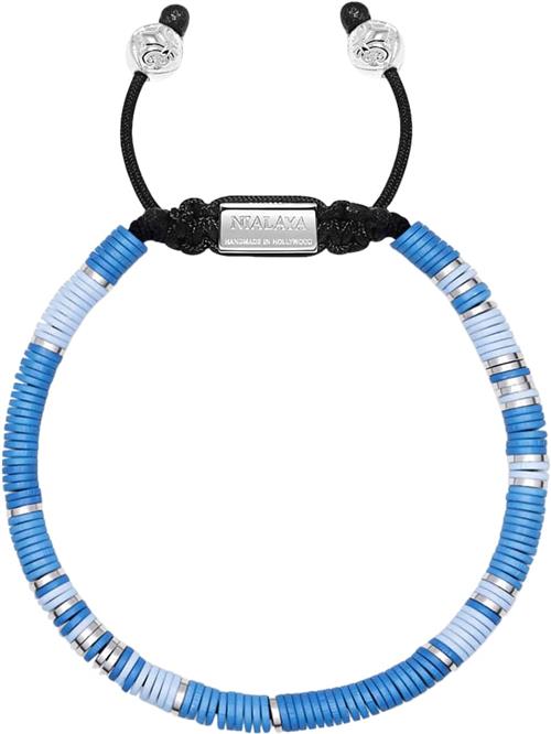 Nialaya Men's Beaded Bracelet With Light Blue and Silver Disc Beads L - Armbånd Stål hos Magasin