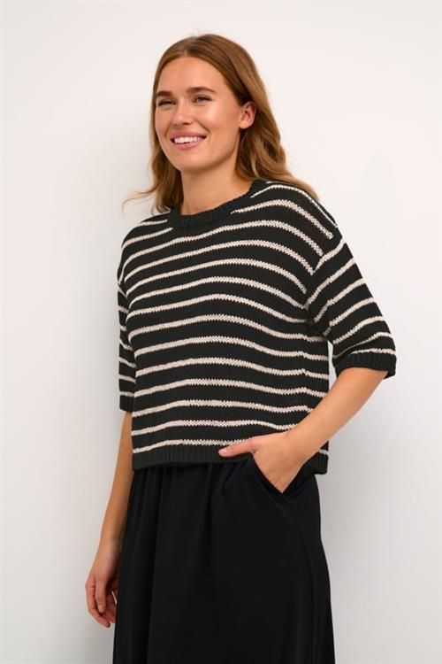 Se Kaffe Kaysabel Knit Pullover Kvinde Black/antique White Stripe Sweaters Str L - hos Magasin ved Magasin