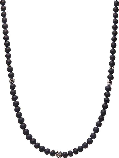 Se Nialaya Beaded Necklace With Matte Onyx and Silver 24 INCHES / 61 CM - Halskæder Stål hos Magasin ved Magasin