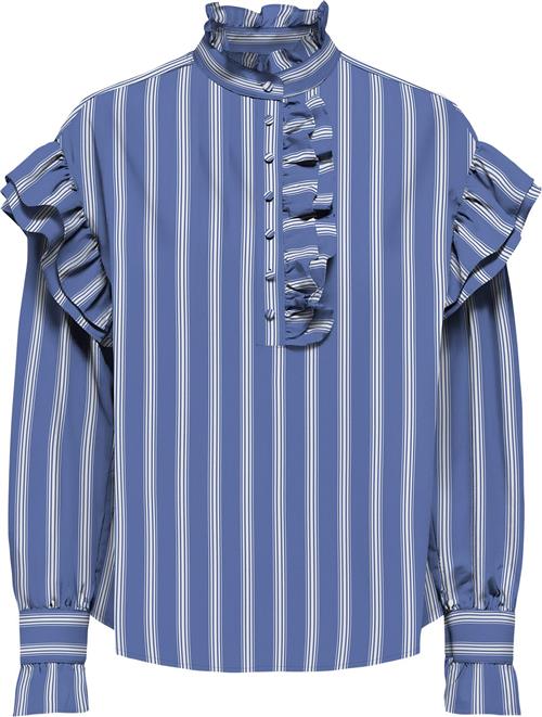 ONLY Onlmalou LS Frill Stripe TOP WVN CS Kvinde Wedgewood/white Toppe Regular Fit Str XL - hos Magasin