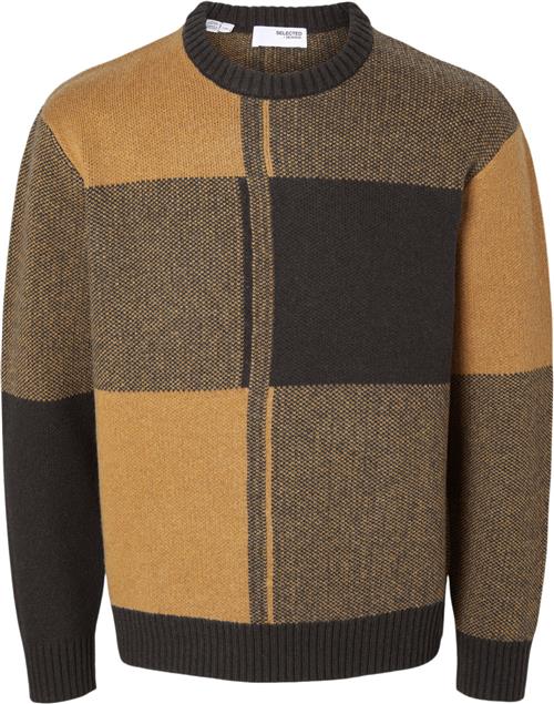 Selected Homme Slhmeio LS Knit Relaxed Block Crew Mand Chocolate Torte/cathay Spice Sweaters Str L - hos Magasin