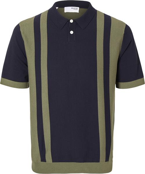 Selected Homme Slhmattis SS Knit Colorblock Polo Mand Sky Captain/kalamata Kortærmede Poloer Str M - hos Magasin