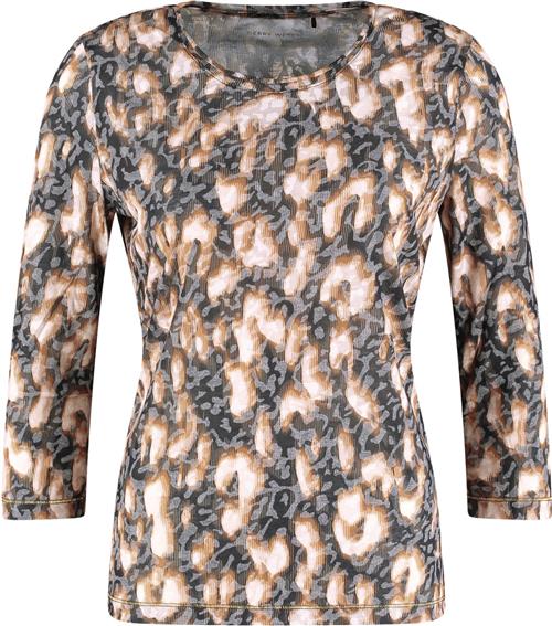 Gerry Weber Tshirt 3/4 Sleeve Kvinde Black/camel Leopard Print Kortærmede T-shirts Str 46 - hos Magasin