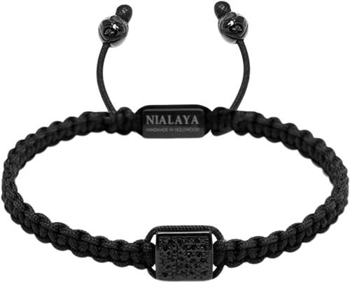 Nialaya Men's Black String Bracelet With Black CZ Flatbead M - Armbånd Stål hos Magasin