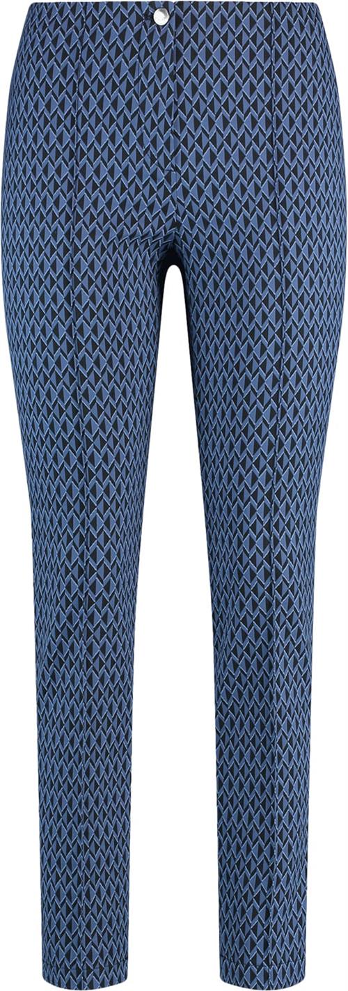 Se Gerry Weber Pant Leisure Cropped Kvinde Blue/black Small Graf. Jacq. Bukser Med Smalle Ben Str 36R - hos Magasin ved Magasin