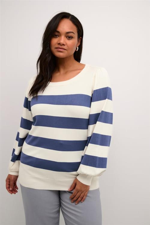 Kaffe Curve Kcmalia Striped Pullover Kvinde Turtle Dove / Blue Bold Stripe Langærmede T-shirts Str L - hos Magasin