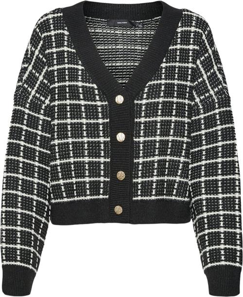 Se Vero Moda Vmkia LS Vneck Crop Cardigan CO BO Kvinde Black/w. Birch Cardigans Str XL - hos Magasin ved Magasin