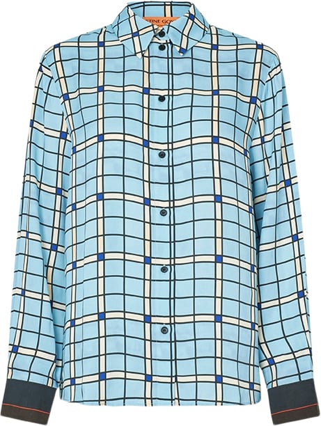 Stine Goya Long Sleeve Shirt, 2263 Dry Viscose Kvinde Window Check Langærmede Bluser Str XS - hos Magasin