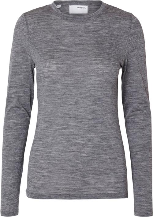 Se Selected Femme Slfwola LS Oneck Noos Kvinde Steel Gray/melange Toppe Slim Fit Str L - hos Magasin ved Magasin