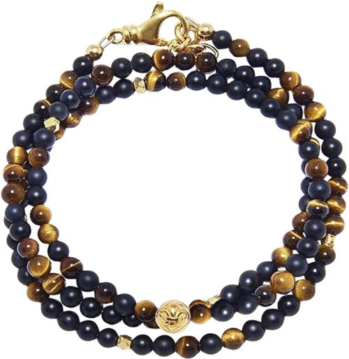 Nialaya The Mykonos Collection Brown Tiger Eye, Matte Onyx and Gold Plating L - Armbånd hos Magasin